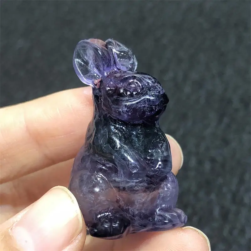 

4cm Natural Fluorite Rabbit Crystal Healing Carving Cute Fashion Healthy Children Toy Home Decoration Christmas Present 1pcs