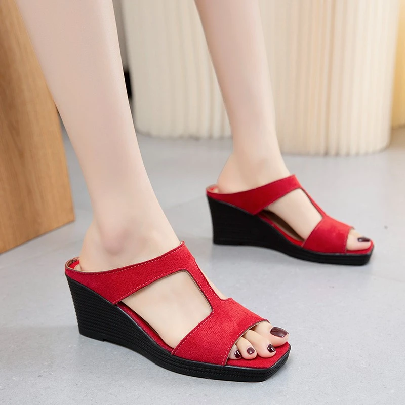 

Women's High Heel Shoes 2023 Spring New Slippers Fashion Versatile Solid Color Medium Heel Thick Heel Square Toe Sandals Women