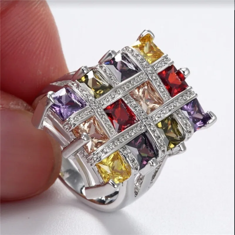 Milangirl Square Colour Crystal Big Rings For Women Jewelry  Ring Female Geometric Big Rings For Women Wedding Ring