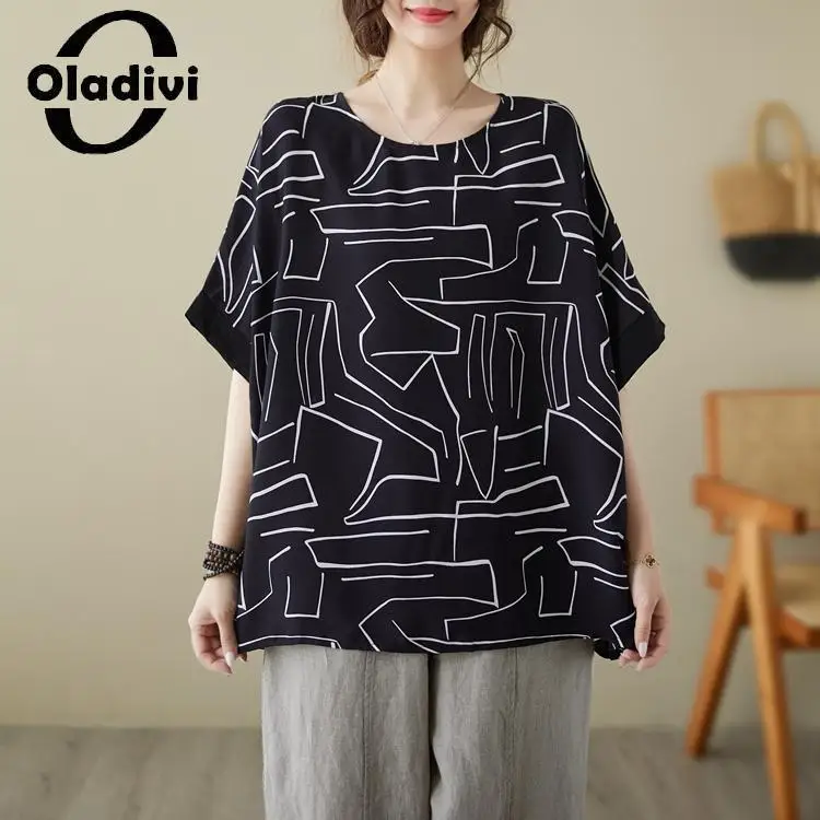 

Oladivi Fashion Print Women Casual Loose Blouses 2023 Summer New Large Size Oversized Shirts Ladies Big Top Tunic Blusa 7XL 1854