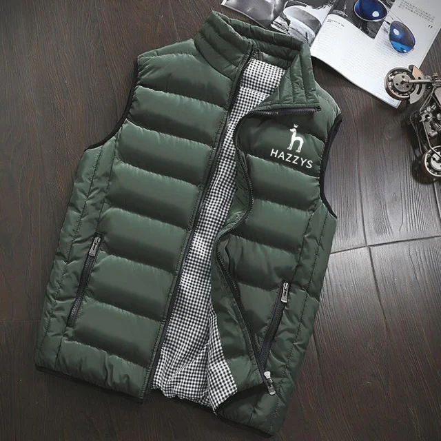 New HAZZYS high-quality men's winter thermal jacket windproof vest jacket fashion trend thickened cotton-padded jacket
