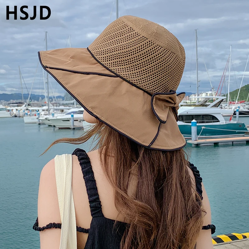Шляпа женская с бантом и широкими полями складная Солнцезащитная пляжная шапка
