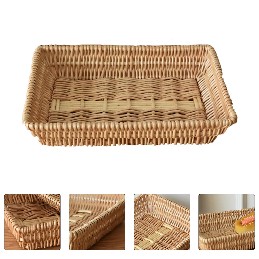 

Woven Carry Basket Dresser Decor Woven Toy Basket Desktop Stand Rattan Storage Box Fruit Tray Woven Bread Basket