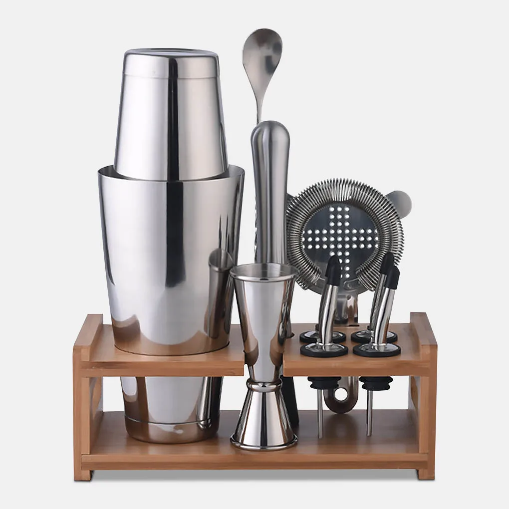 

10Pcs Bartender Ice Muddler Spoon Jigger Pourers Bar Tools Martini Shaker Cocktail Strainer Kit