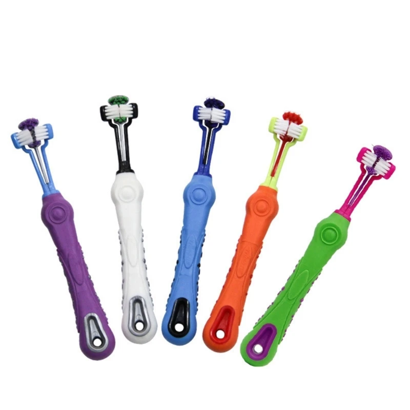 

Q0KF Tiple-Head Pet Toothbrush for Cats Dogs Soft Bristles Easy Teeth Cleaning