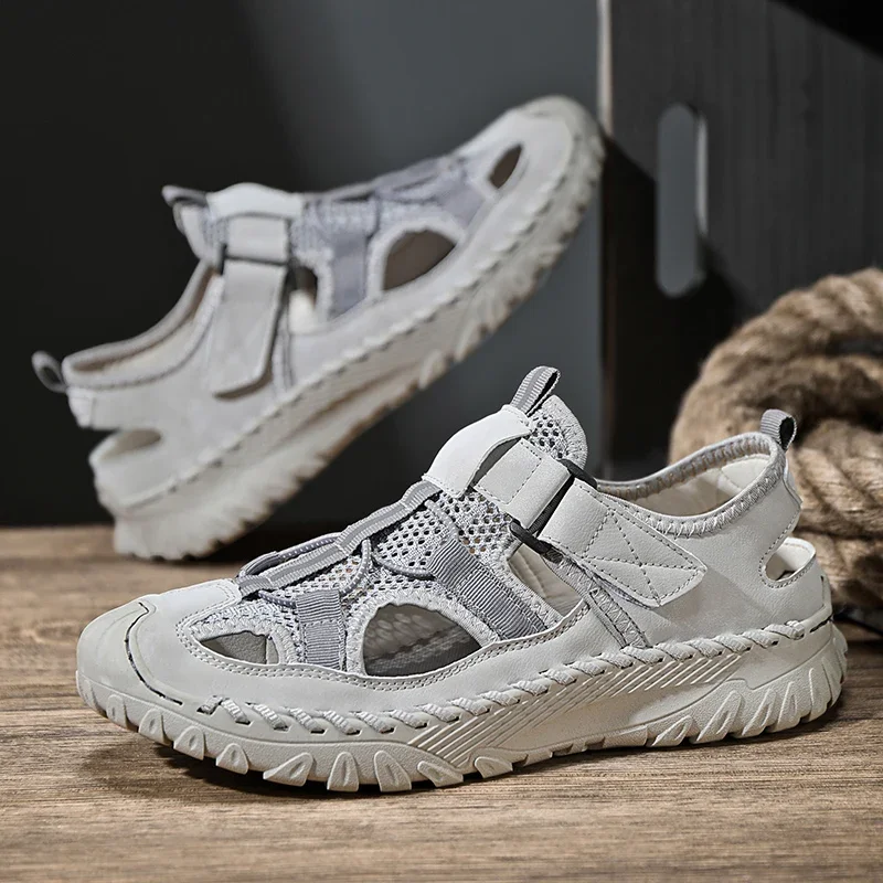 Summer Men Sandals Genuine Leather Mens Casual Shoes Outdoor for Beach Roman mens