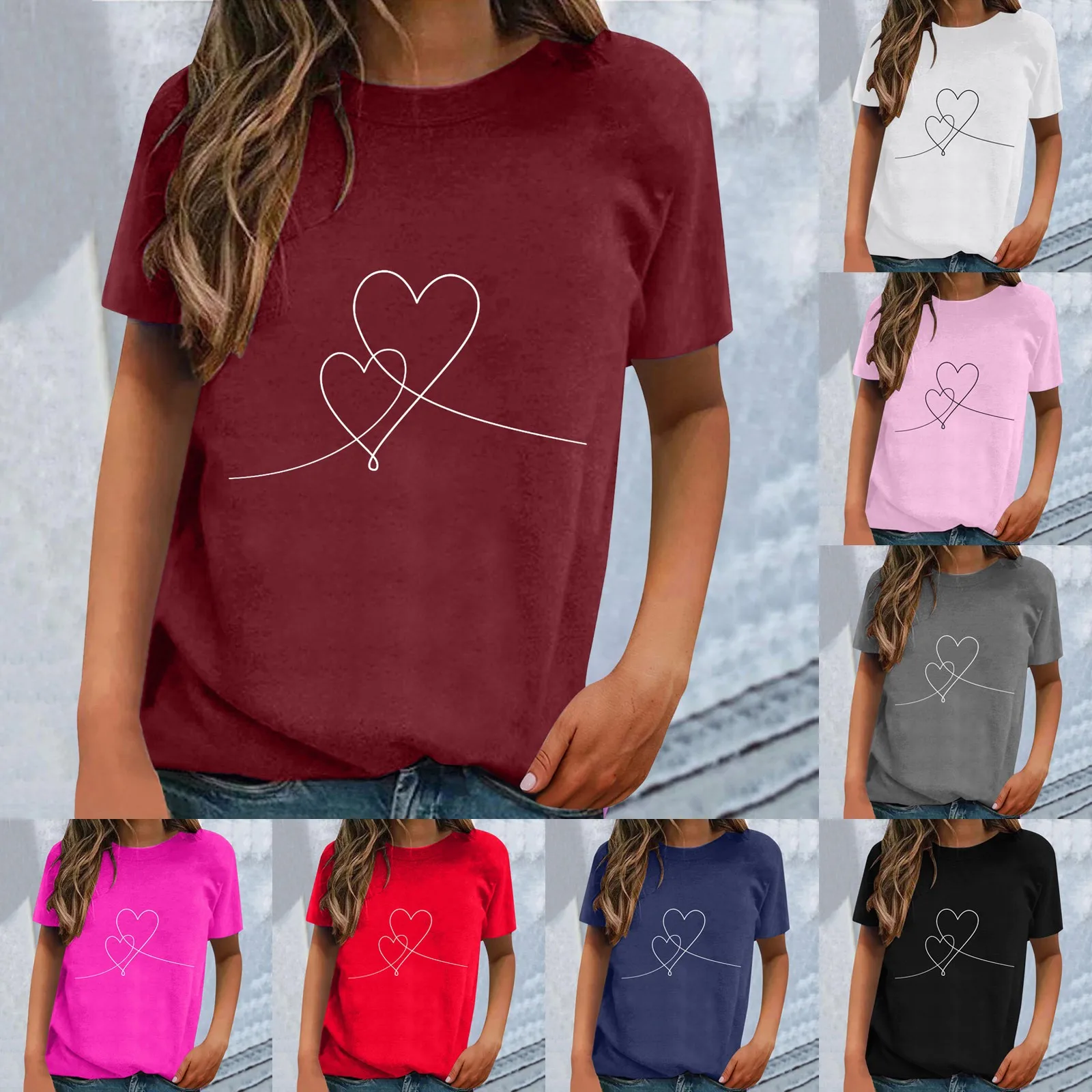 

Valentine's Day Short Sleeved Spring And Summer Printed Fashion Pattern Classic Loose Crewneck Top T Womens Loose Tops Casual