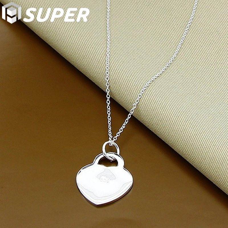 

925 Sterling Silver 18-30 Inch Chain Heart Pendant Necklace For Women Man Wedding Engagement Party Charm Jewelry