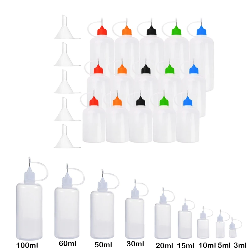 1 kit 3-100ML Needle Tip Glue Applicator Bottle With funnel for Paper Quilling DIY Scrapbooking Paper Craft Tool