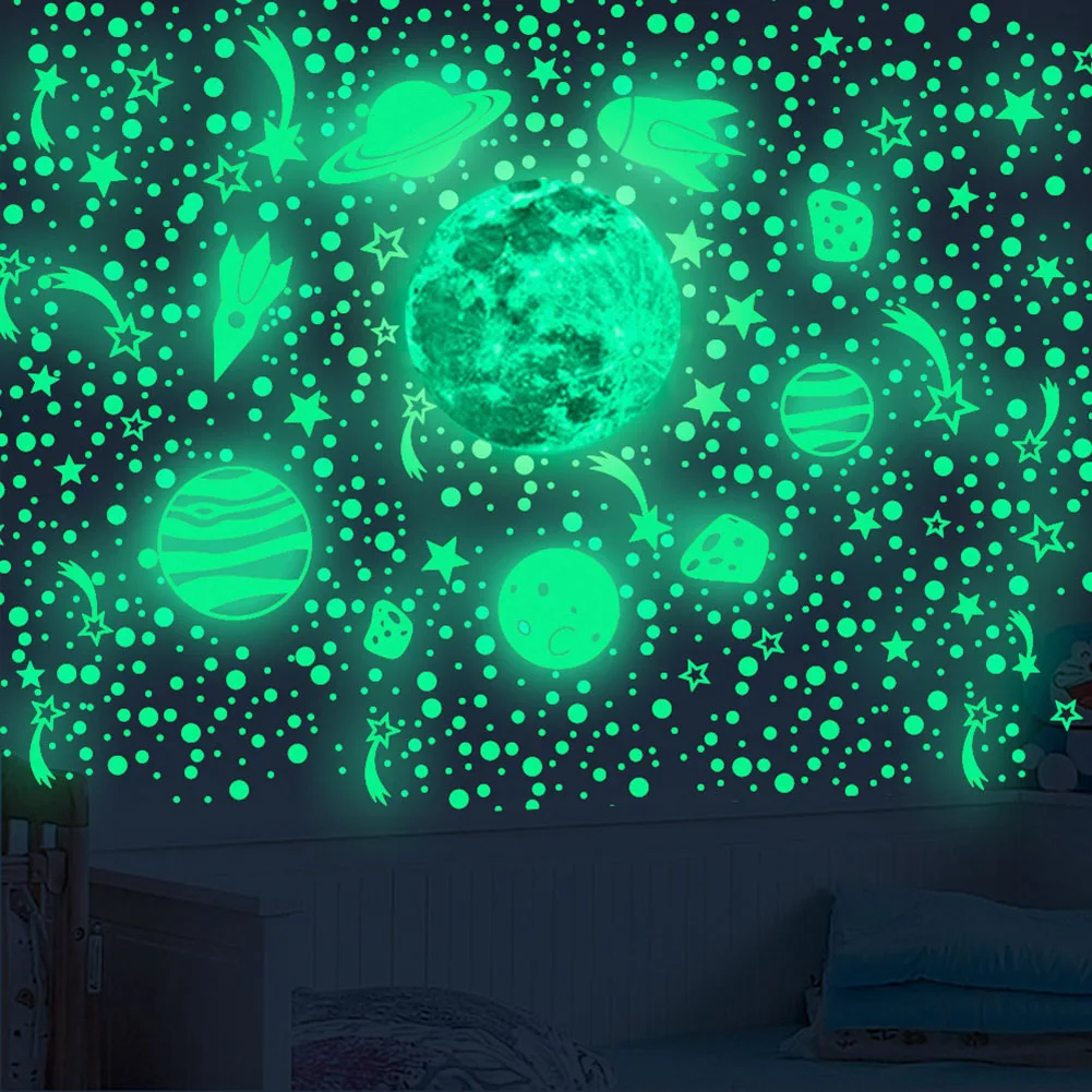 

Glow In The Dark Luminous Stars And Moon Spaceship Kids Wall Stickers Luminous Living Room, TV Background Wall, Balcony, Toilet