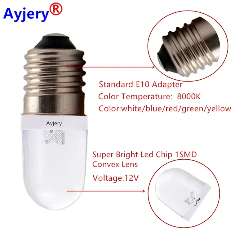 AYJERY 100X E10 Screw 1 SMD F8 светодиодный лампочка белый свет габаритные огни 12 В супер