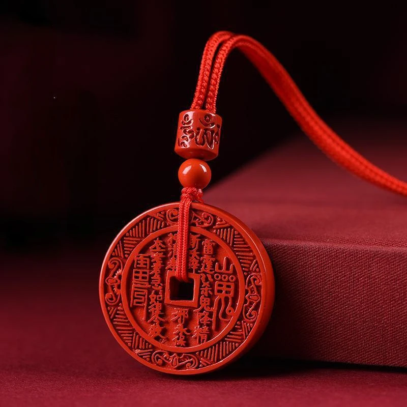 

Natural Genuine Vermillion Cinnabar Mountain Pendants Ghost Spend Money Pendant Tai Chi Necklace This Year Amulet Fengshui