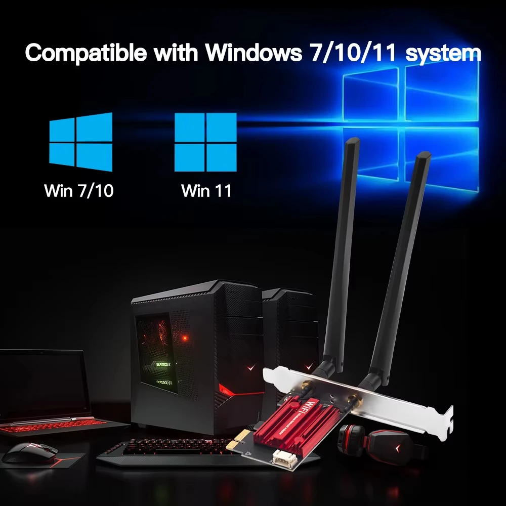 Беспроводной адаптер KEBIDUMEI WiFi 6 AX1800 PCI-E, сетевая карта WiFi5 AC1200, двухдиапазонный 2,4G5G, Bluetooth для настольных ПК и ноутбуков, Win1011 (art.: 3920db78254db) - 3920db78254db