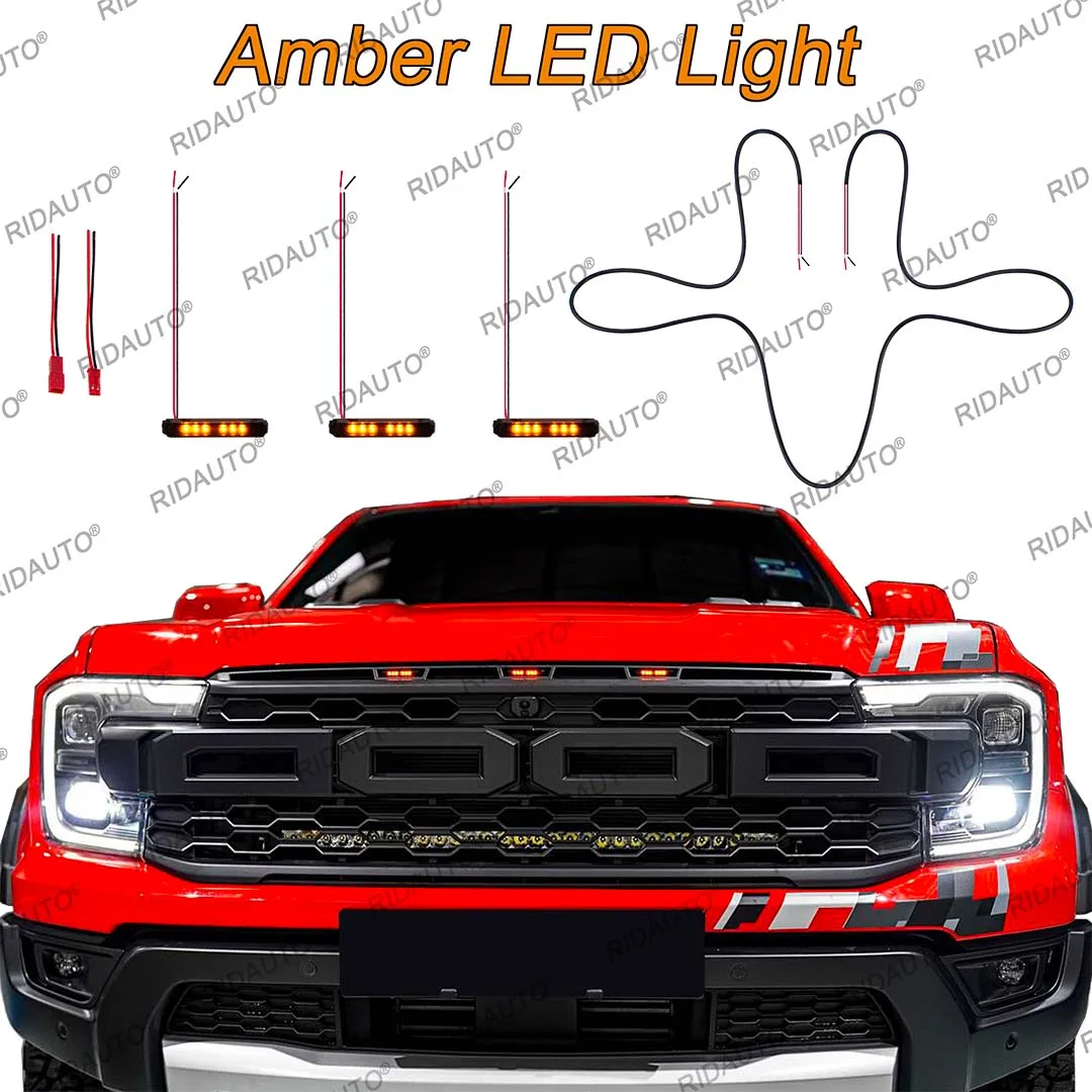 

Для вторичного рынка Raptor Grille 3 шт. Янтарно-белый светодиодный светильник Pickup Grille Light DIY светодиодный светильник подходит для FORD RANGER RAPTOR 2023-2025+