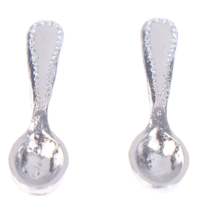 

New Hot！2Pcs 1:12 Scale Dollhouse Simulation Mini Cutlery Furniture Metal Spoon Miniature Cookware Doll Accessories Kids Toys