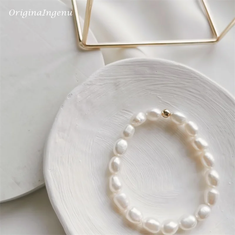 

14K Gold Filled Elastic Pearl Bracelet Handmade Baroque Freshwater Pearl Bracelet Hypoallergenic Tarnish Resistant Jewelry