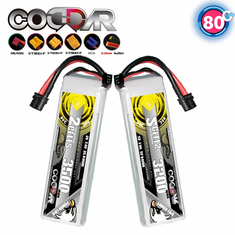 

CODDAR 2S 3500mAh 7.4V 80C High Capacity Lipo Battery With XT60 XT90 EC5 Plug For FPV Quadcopter RC Helicopter Racing Drone Part