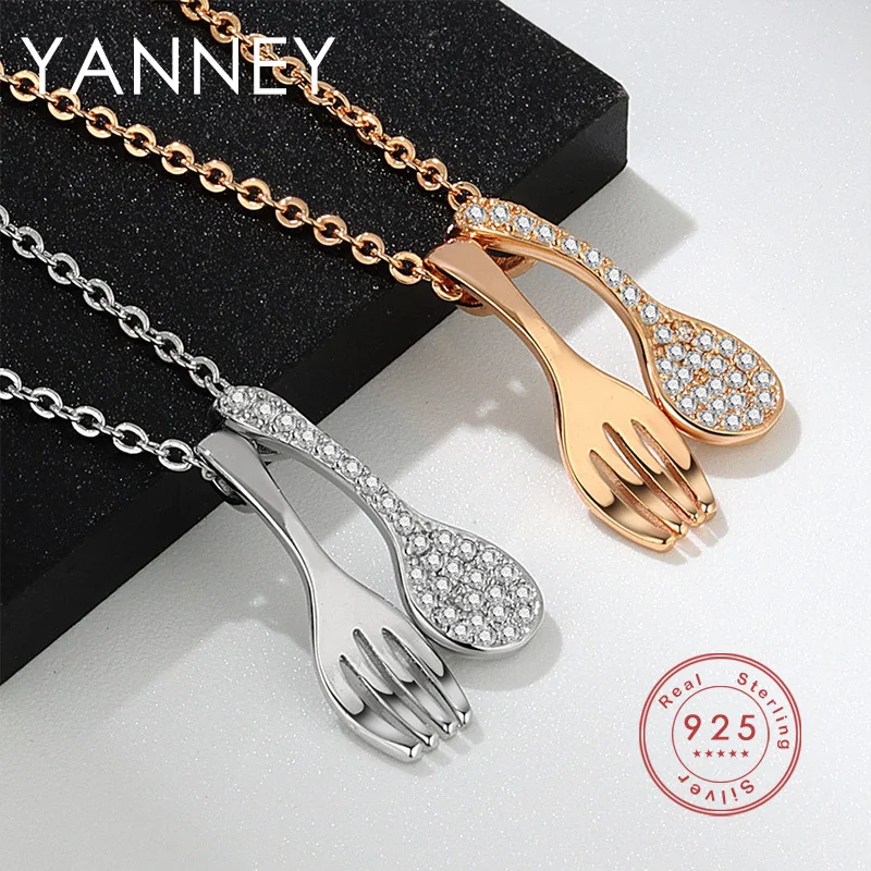 

YANNEY SSilver Color 18 Inch Link Chain Zircon Fork Necklace For Women Fashion Wedding Party Jewelry