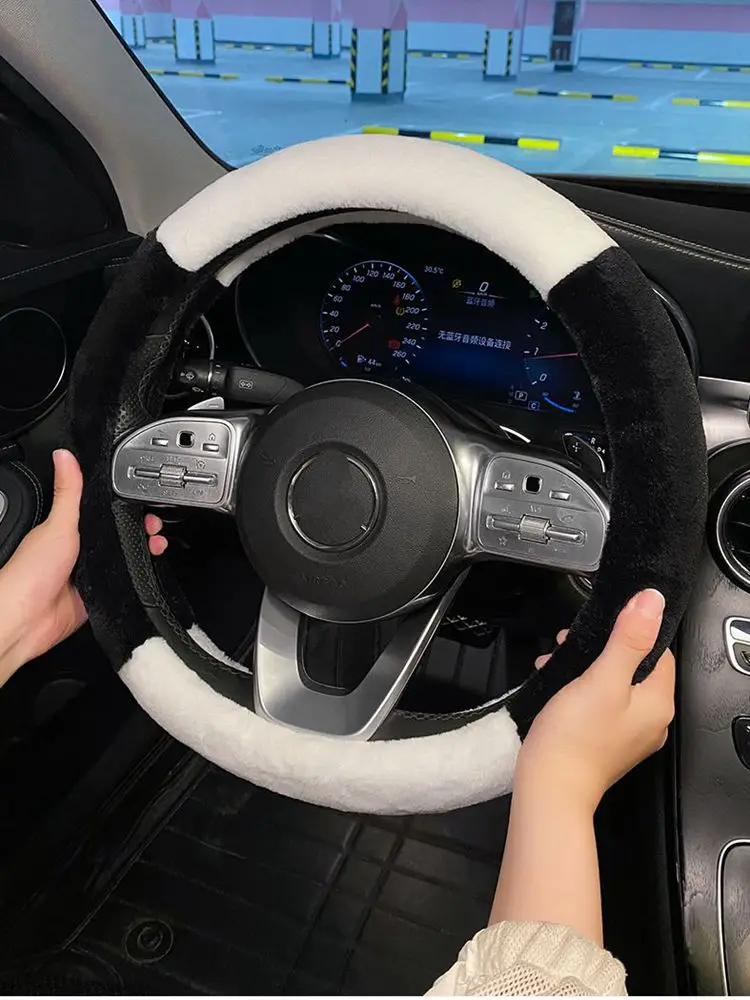 

New Cartoon Cute Winter Plush Warm Anti-slip Black White Creative Car Steering Wheel Cover Handbar Cover