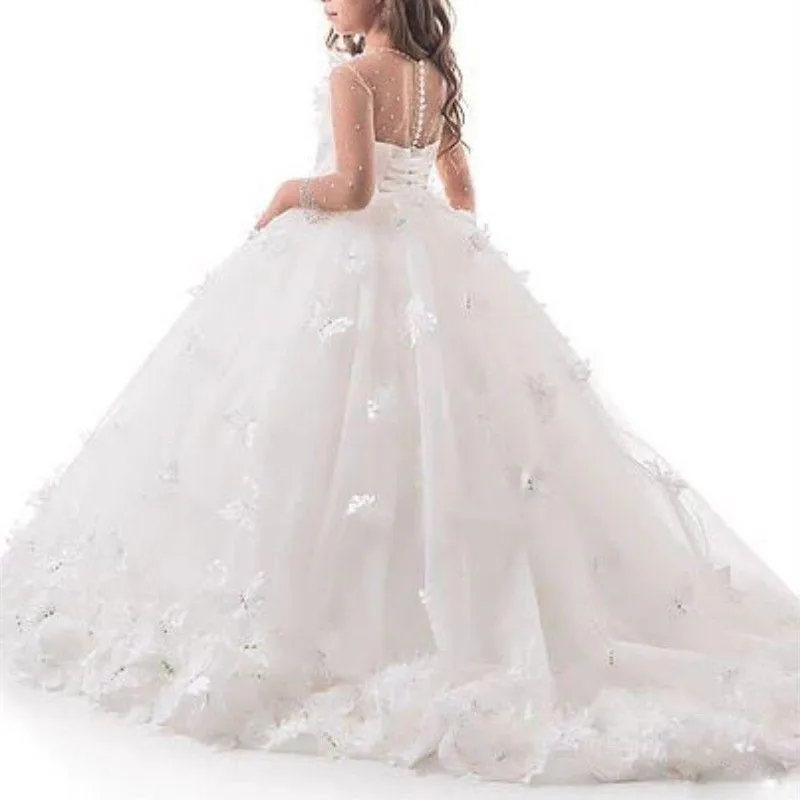 

Luxurious Flower Girls Dresses for Wedding Lace Applique Girls Pageant Dresses Jewel Neck Straps Formal Party Birthday Gown