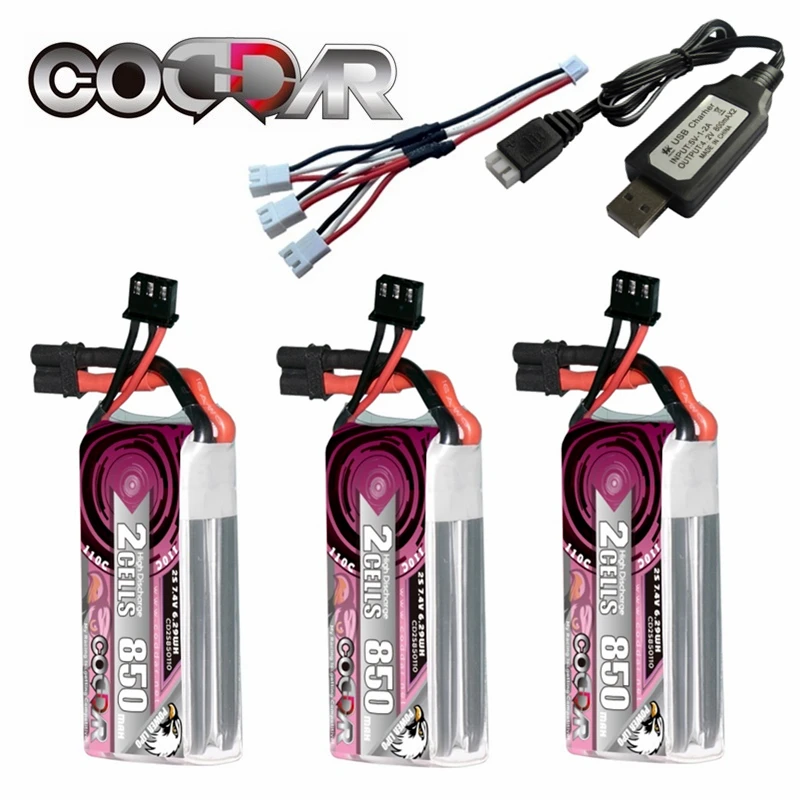 

CODDAR RC Racing CAR Battery 7.4v 850mAh 110C 2s LiPo Battery and USB For RC Quadcopter Helicopter Boat Drones Spare Parts