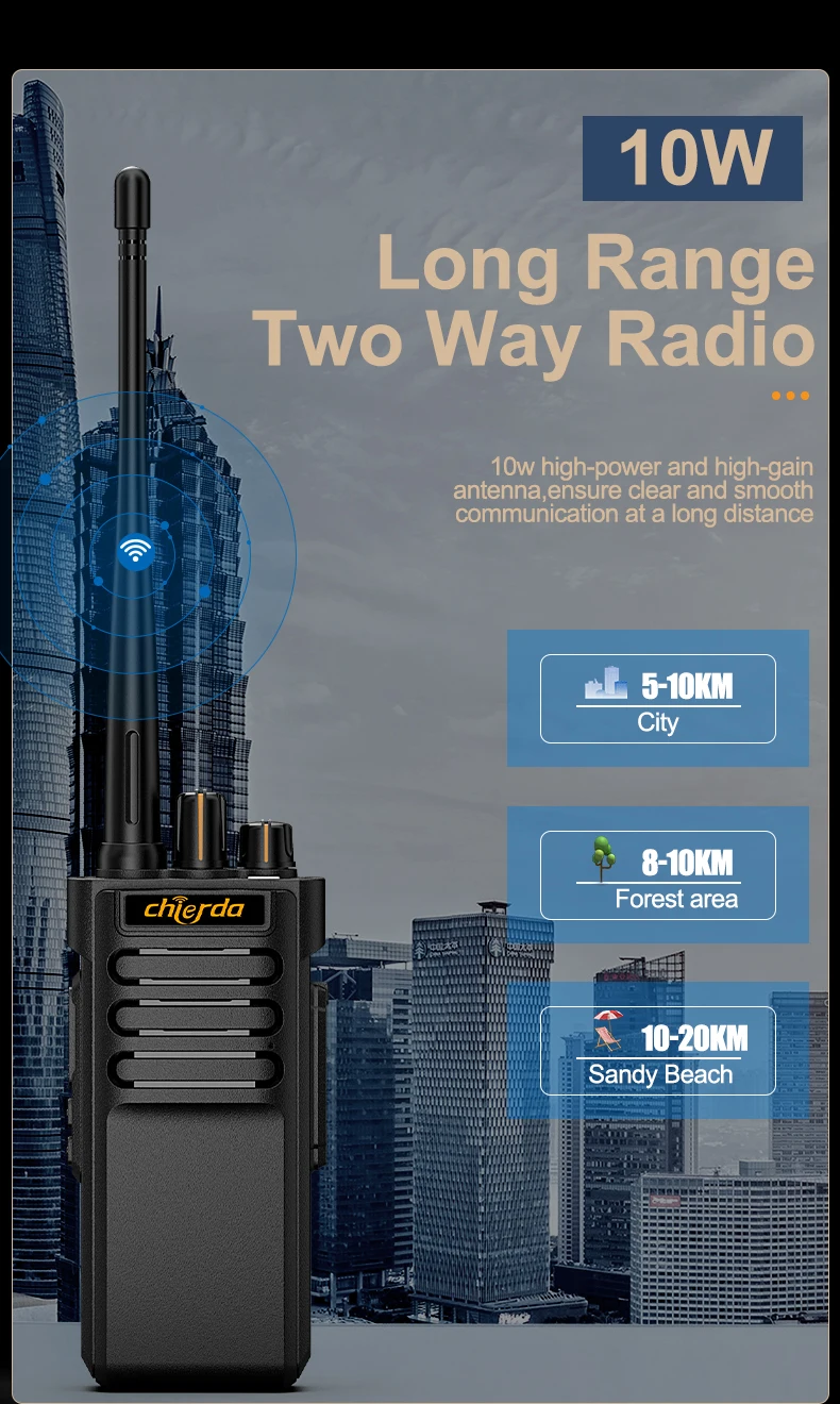 Walkie Talkie ChierdaCD-A8 10W Radio Receiver Long Range Two-Way Radio Station for Factory Farm Warehouse 10KM Ham radio