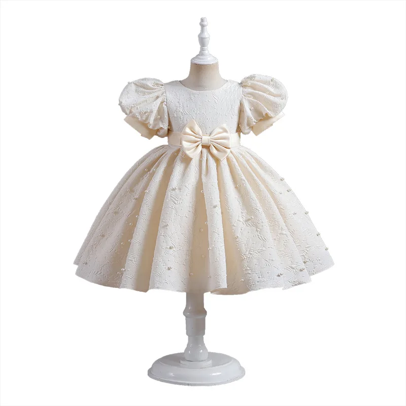 

2023 First Birthday Party Dress For Baby Girls Children Beading Bowknot Ball Gown for Baptism Infant Elegant Evening Dresses