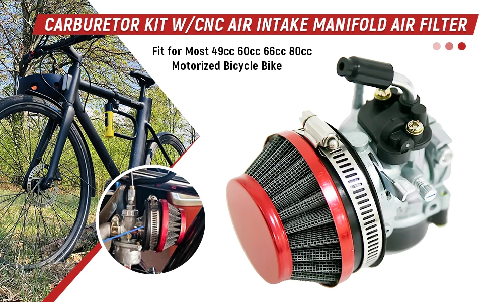 

sthus Red Carburetor CNC Air Intake Manifold Kit For 49cc 60cc 66cc 80cc 2 Stroke Engine Motorized Bike