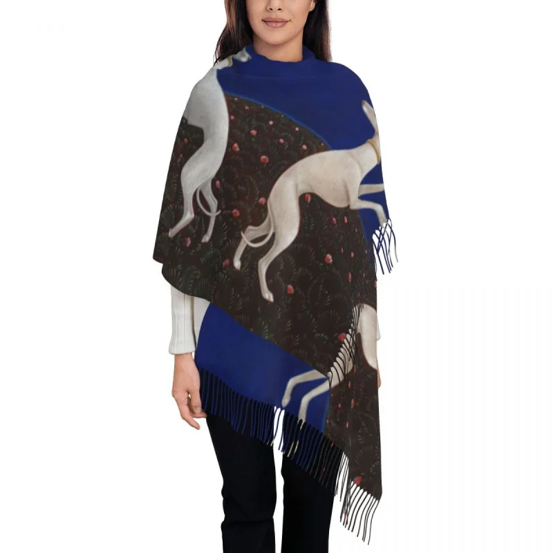 

Cute Greyhound Whippet Dog Scarf Wrap Women Long Winter Fall Warm Tassel Shawl Unisex Sihthound Animal Scarves