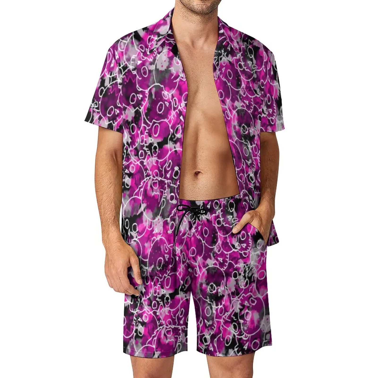 

Pretty Skulls Camo Men Sets Abstract Print Casual Shorts Vacation Shirt Set Summer Streetwear Suit Short Sleeves Oversize
