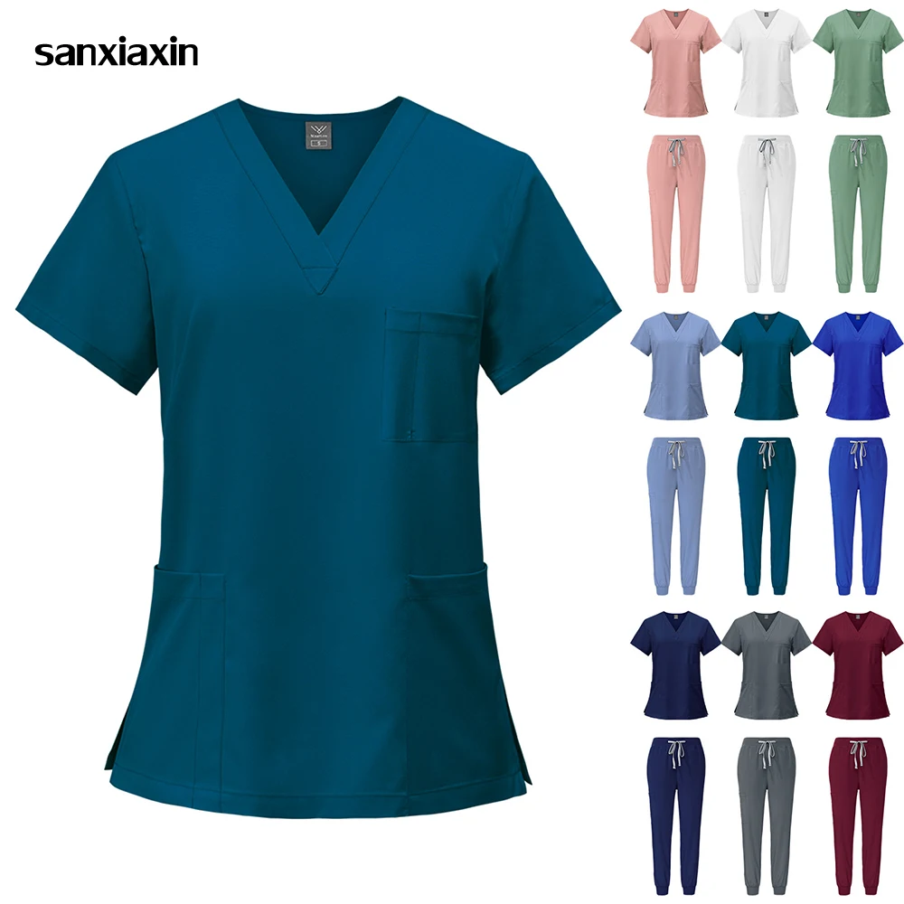 

Многоцветная унисекс медицинская Униформа с коротким рукавом для медсестры, больницы, врачей, рабочая одежда, униформа для ротовой стоматологической хирургии, медицинские скрабы, наборы