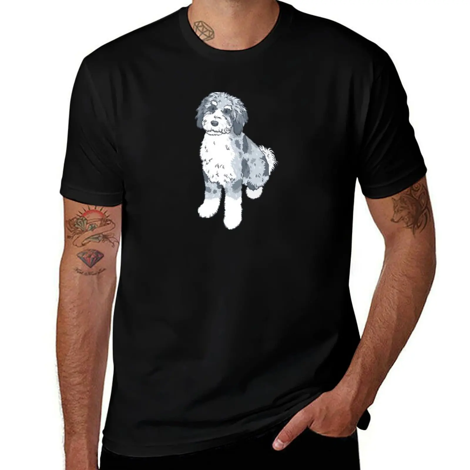 Фото Футболка Blue Merle Aussiedoodle, хлопковая рубашка с короткими рукавами для активного спорта №1