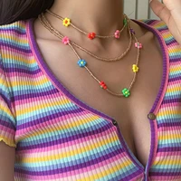 2022 korean trendy simulated pearl choker necklace daisy flower star beads for women bohemian colorful handmde collar jewelry