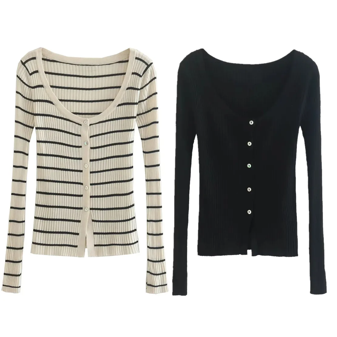 

Jenny&Dave England Style Fashion Office Lady Striped Knitwear Casual Rib Cardigans Women Tops