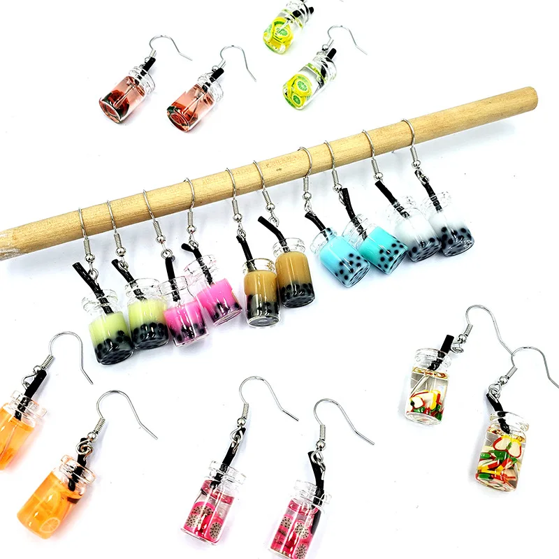 

New cute and fun girl simulation fruit pearl milk tea small Harajuku earrings