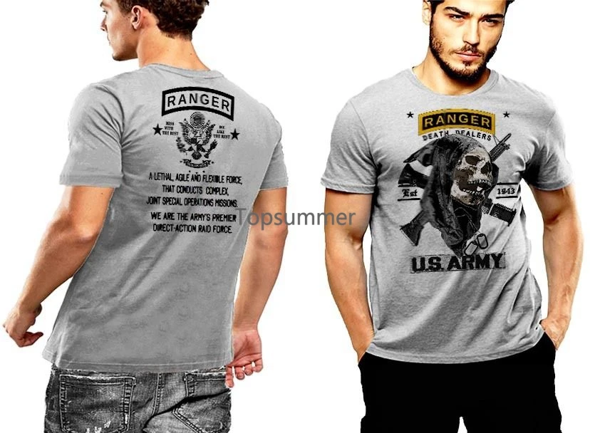 

2019 Summer Fashion Hot Army Ranger T-Shirt 75Th Rgt Grim Reaper Death Dealer Sua Sponte 2 Sided Print Tee Shirt