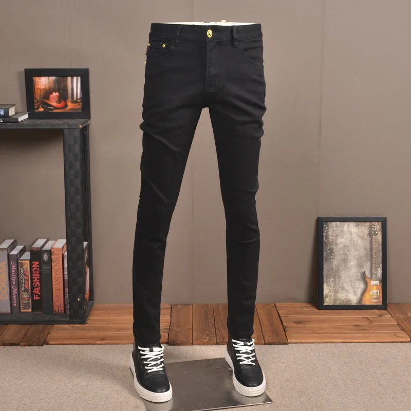 

Black Autumn Men Jeans Streetwear Slim Fit Straight Pants Korean Style Fashion Stretch Denim Trousers CP2032