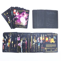 27 55pcs card for pokemon metal gold cards box golden letter spanish playing cards metalicas charizard vmax gx series game box