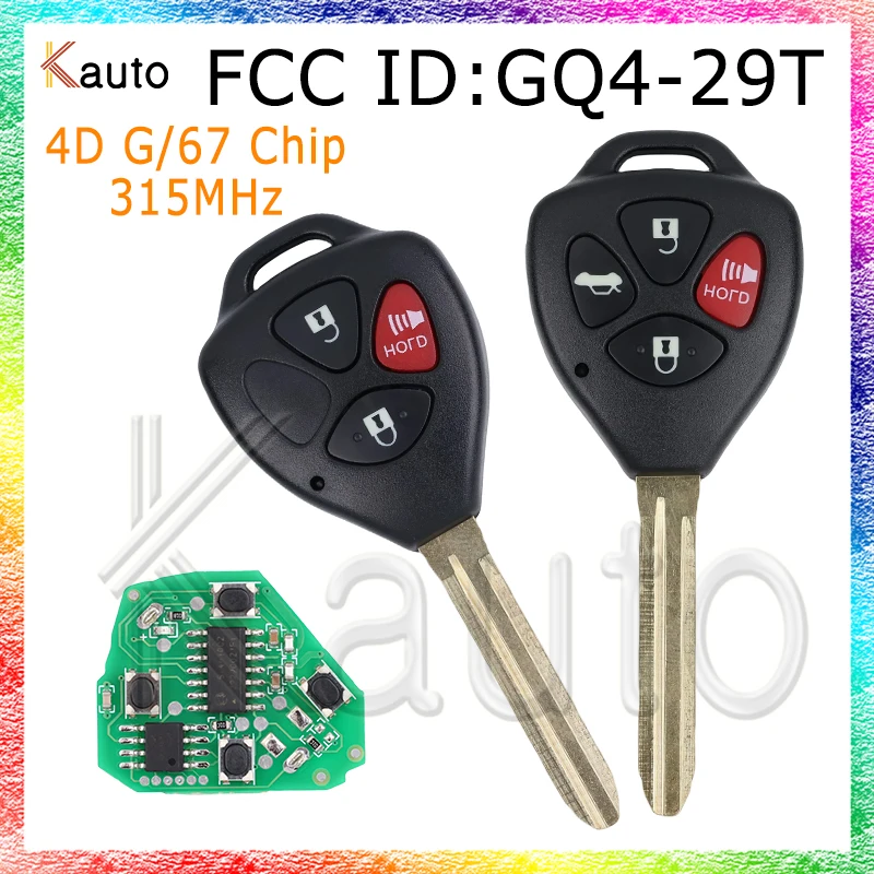 FCCID:GQ4-29T дистанционный ключ подходит для Toyota Corolla Venza 2010-2015 транспондер 315 МГц 4D 67/G