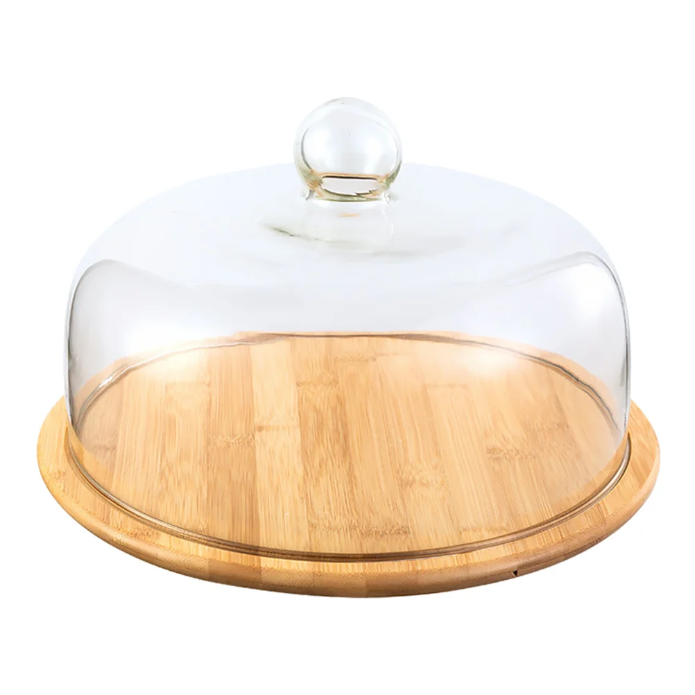 

Flat Round Glass Cake Dome Transparent Cover Stand Cake Plate Lids Set with Wood Base for Anti- splatter Display （ Dome