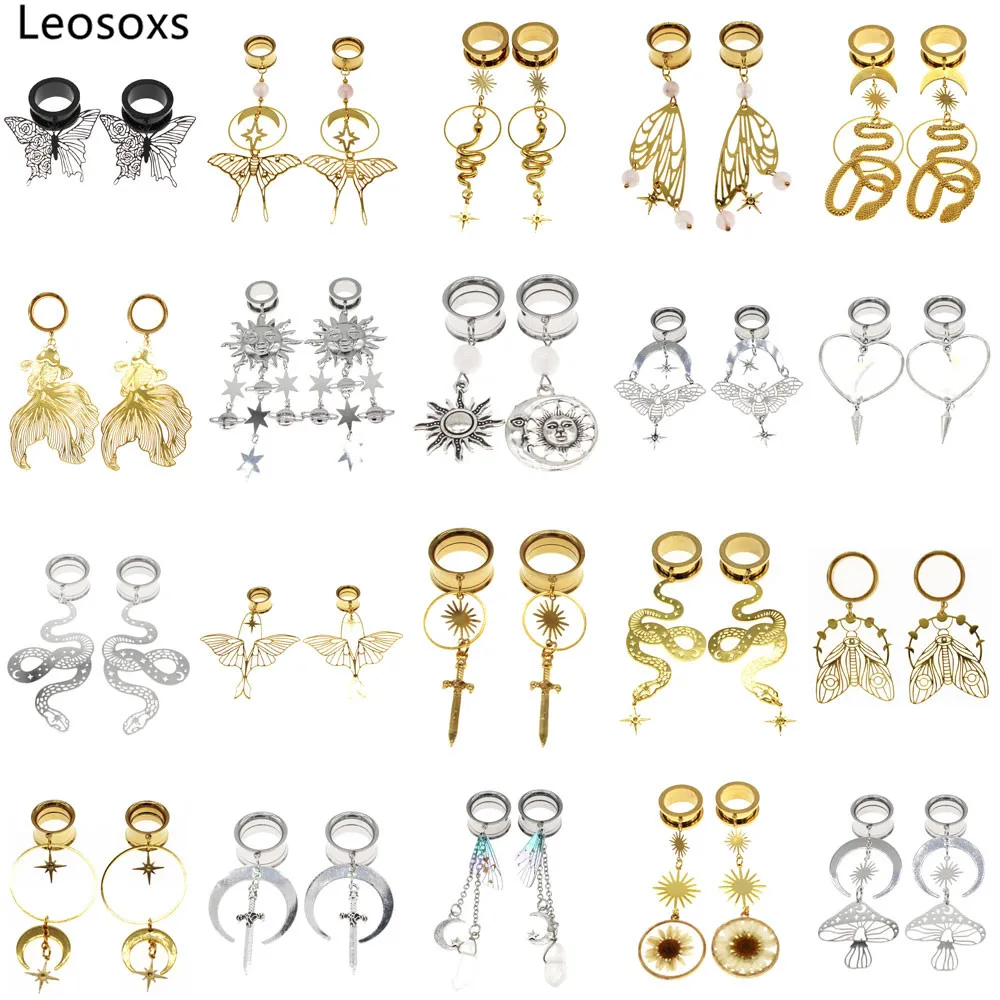 

Leosoxs 1 Pair Stainless Steel Ear Plugs Tunnels Ear Piercing Screwed Dangle Earring Expander Body fashion Jewelry Piercings New
