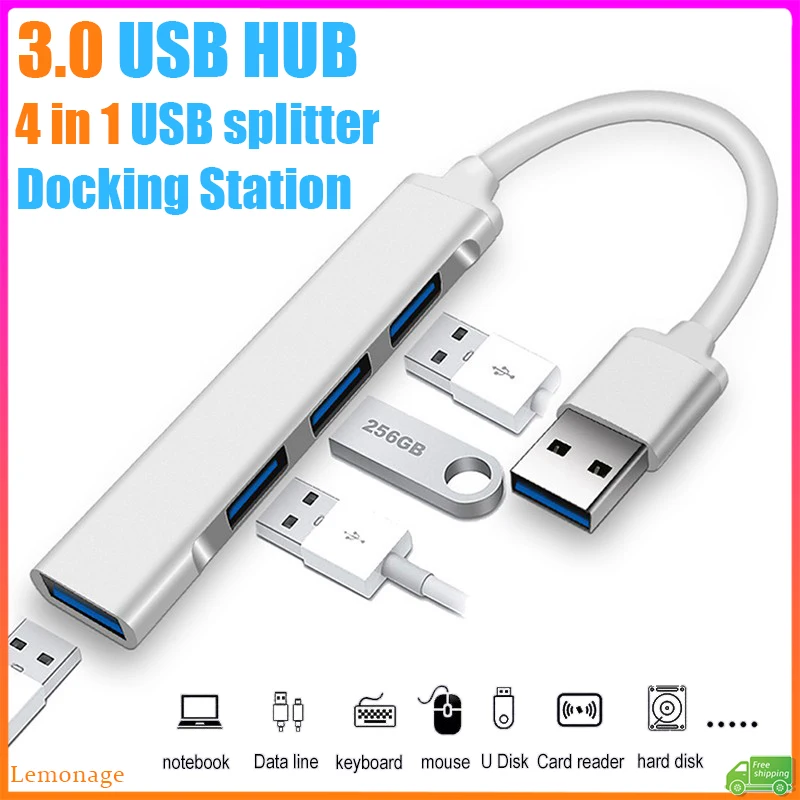 

Multiple 4 in 1 USB HUB Converter USB Splitter 4 Ports Docking Station Ultra Slim Data USB 3.0 Hub OTG Adapter