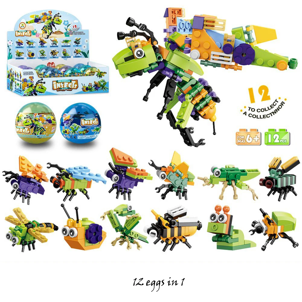 Витое яйцо строительные блоки маленькие частицы динозавр яйца машина поезд