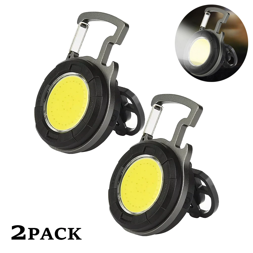 

2022 New Mini COB Keychain Light Portable Work Light Type-C Rechargeable Outdoor LED Flashlight Car Repair Light With Hook 2pack