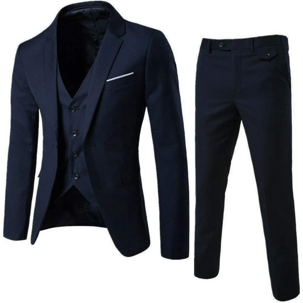 Men's 3-Pieces Business Suit Notched Lapel One Button Slim Fit Formal Jacket Vest Pants Set For Man Wedding Dress Prom Tuxedo