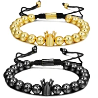 luxury fashion crown men bracelet homme women punk handmade copper beads weaving bracelet dropshipping