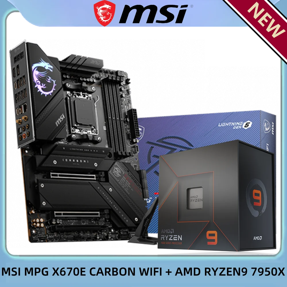 

AMD RYZEN9 7950X CPU + MSI MPG X670E CARBON WIFI X670 DDR5 Socket AM5 WiFi6 ATX Computer Hardware & Software Motherboard