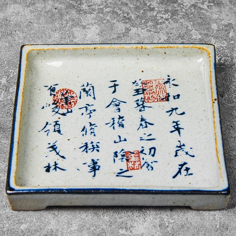 

Handmade Ceramic Pot Cheng Chinese Hand-Painted Calligraphy Stoneware Pot Mat Jingdezhen Creative Retro Tea Pot Base Square Heat