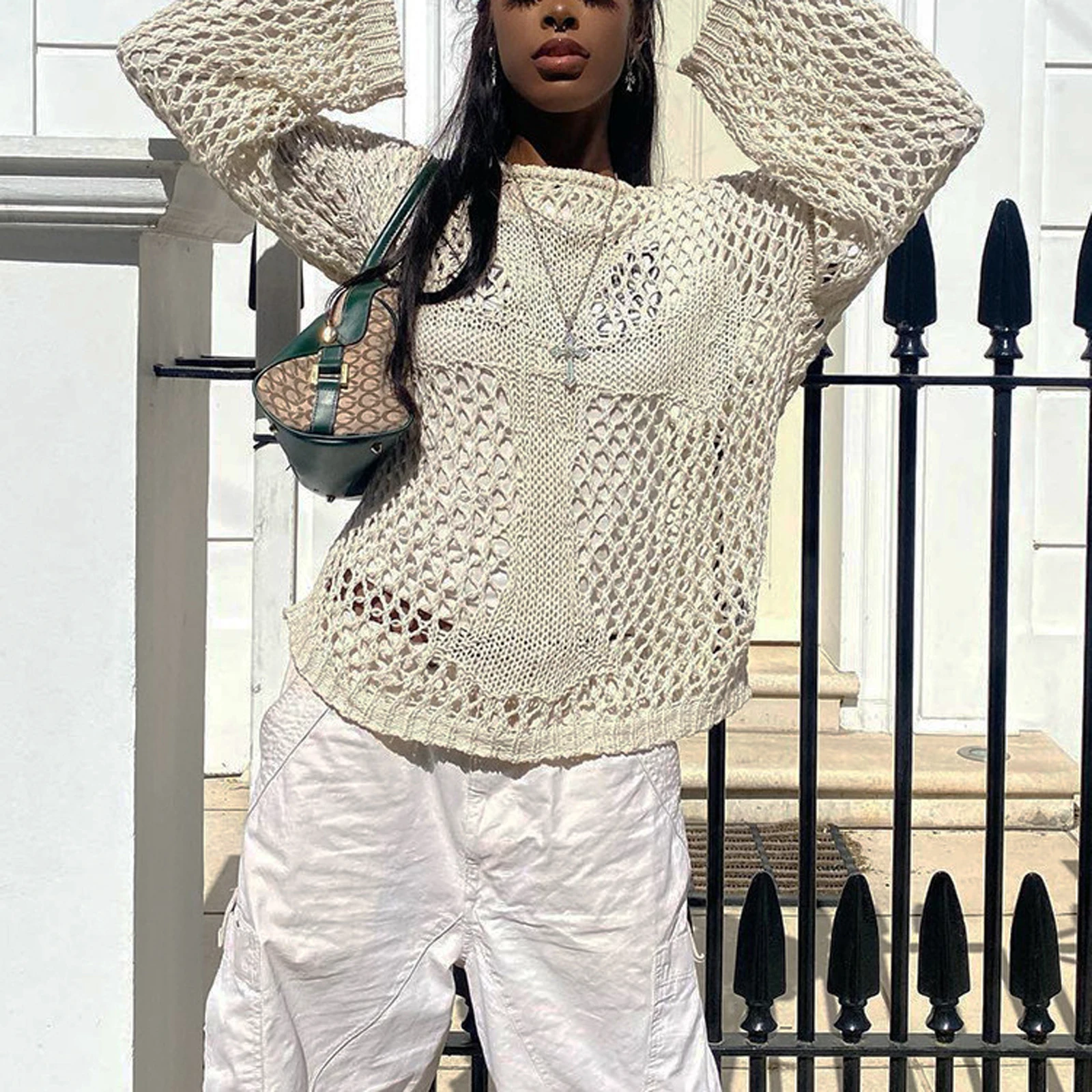 

Футболка женская, вязаная, Ретро стиль, свободного покроя