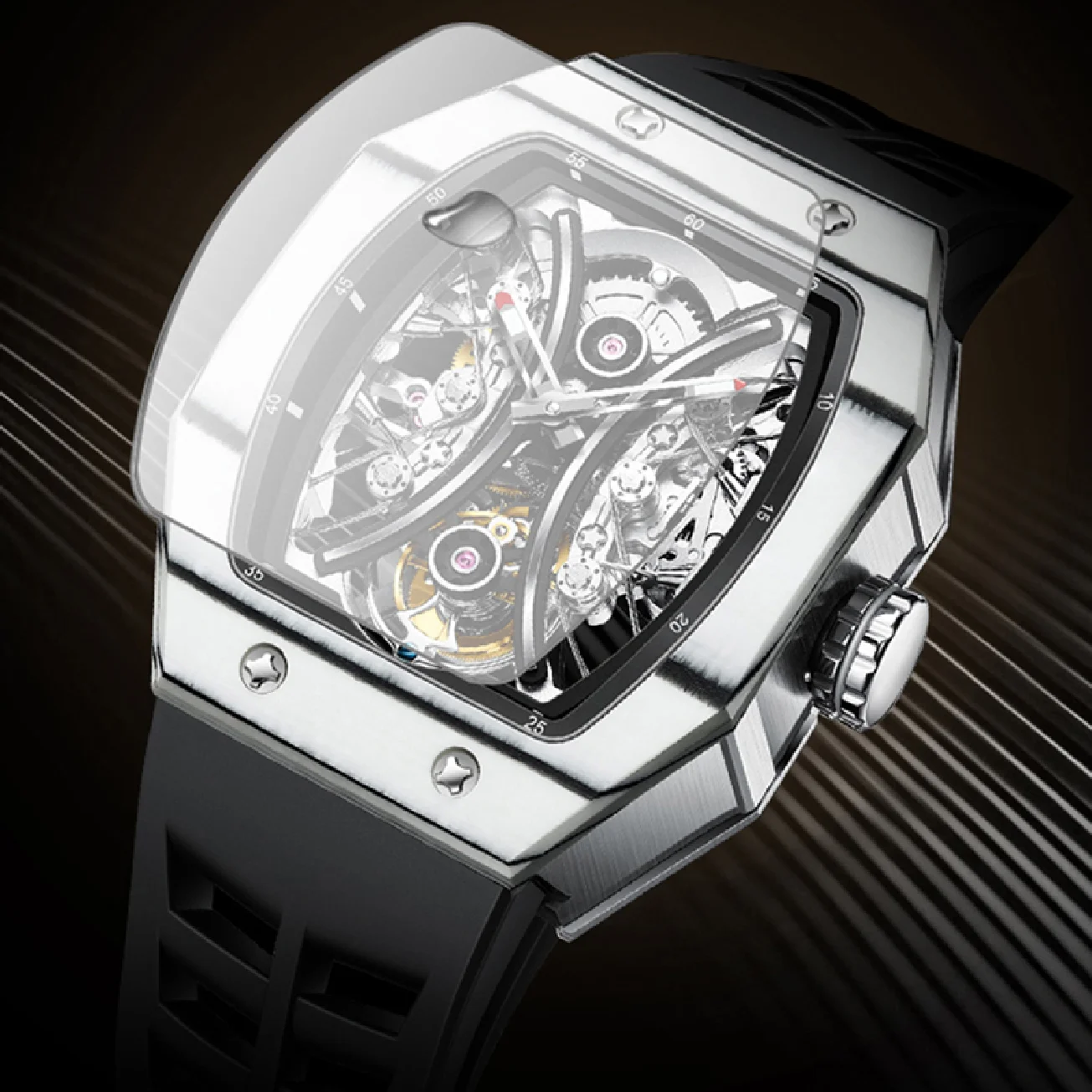 

AESOP RICHA Tourbillon Mechanical Wristwatches Sports Skeleton Luminous Dial Bezel Square Case Watch For Men Clock Timepiece